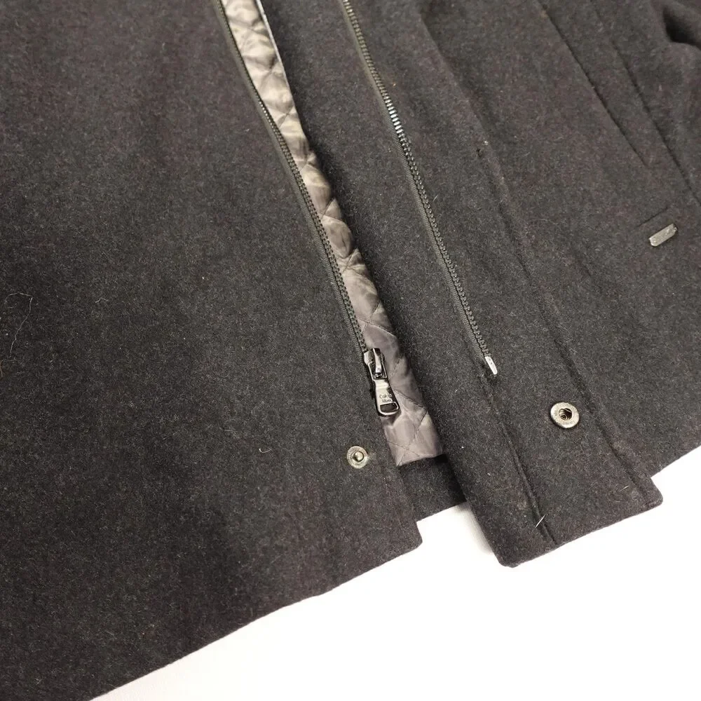 Calvin Klein Coat Mens 2XL Gray Wool Blend Zip Front Quilted Lined Winter